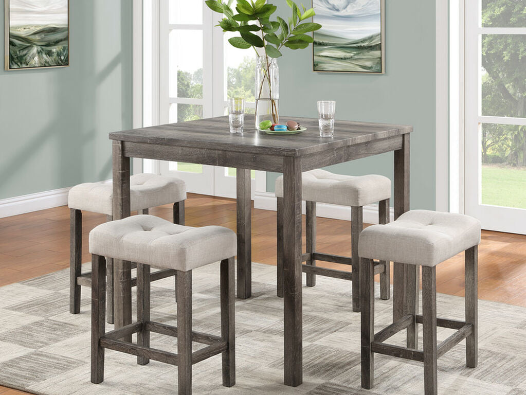 30012 5 pc Lucian brown finish wood small space 36" square counter height table with stools