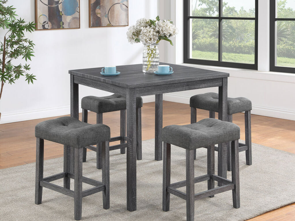 30013 5 pc Lucian grey finish wood small space 36" square counter height table with stools