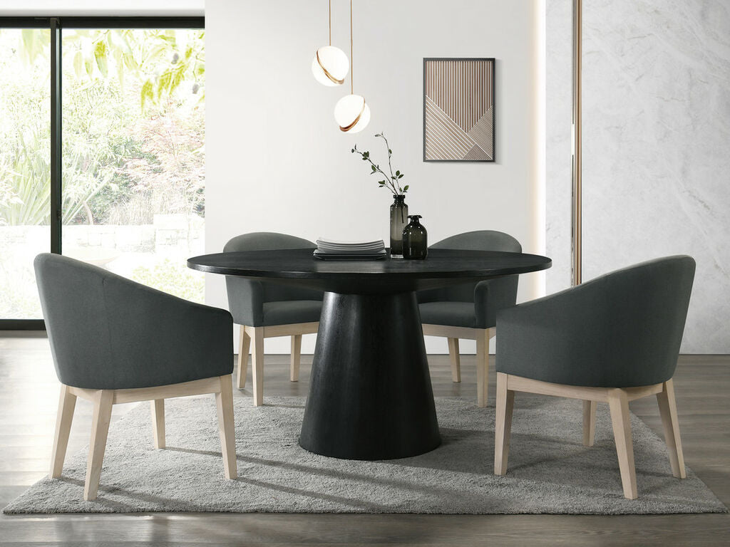 30016-3-5PC 5 pc Charlton home jasper ebony black finish wood 59" round modern dining table set
