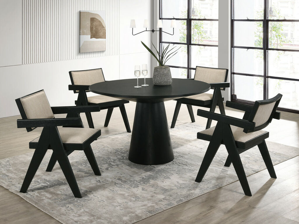 30023-2-5PC 5 pc Charlton home jasper ebony black finish wood 59" round modern dining table set