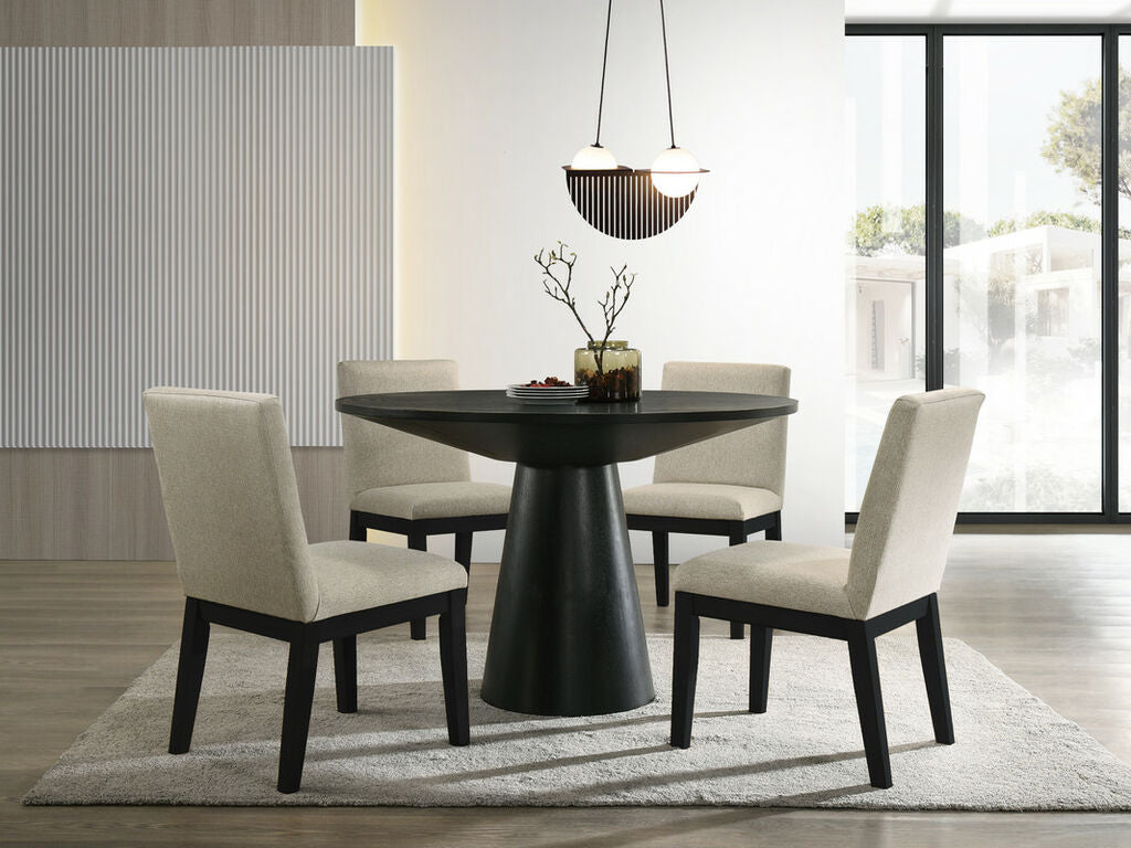 30022-5PC 5 pc Jasper ebony black finish wood 47" round modern dining table set