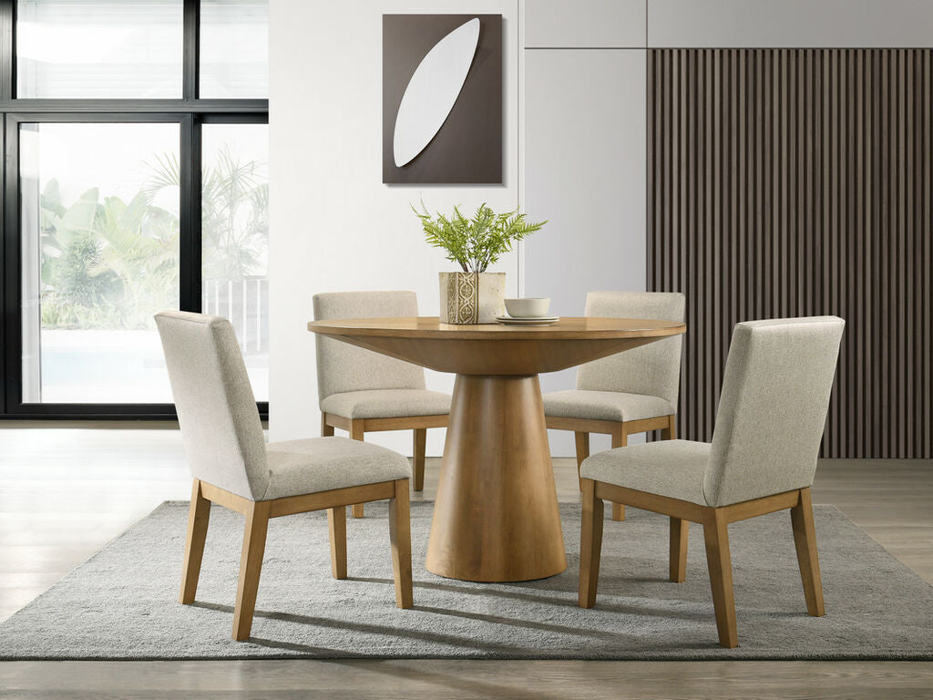 30024-5PC 5 pc Jasper driftwood finish wood 47" round modern dining table set