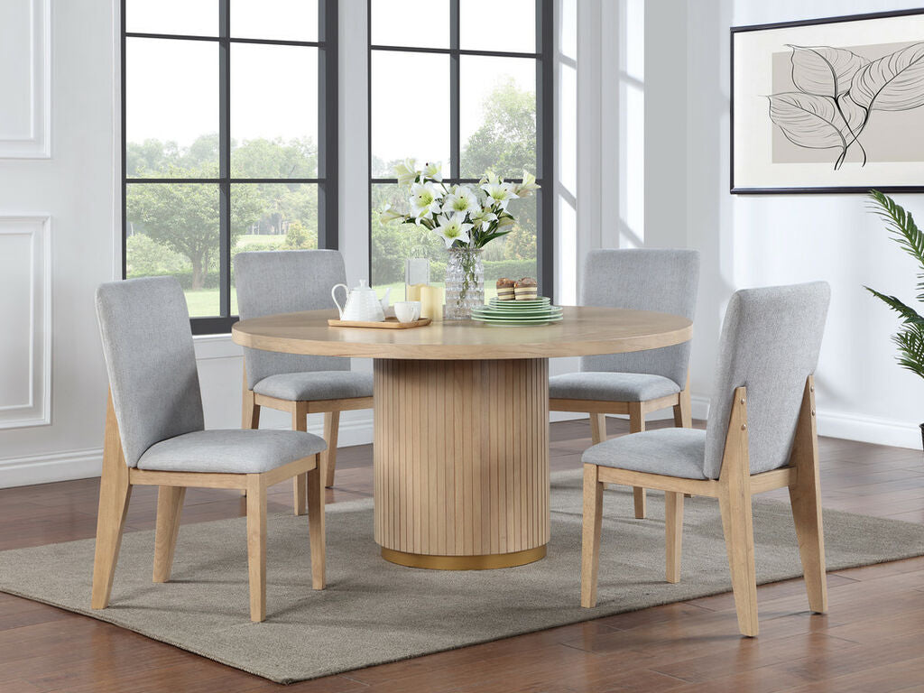 30030-5PC 5 pc Caspian oak finish wood 59" round ribbed design sides modern dining table set