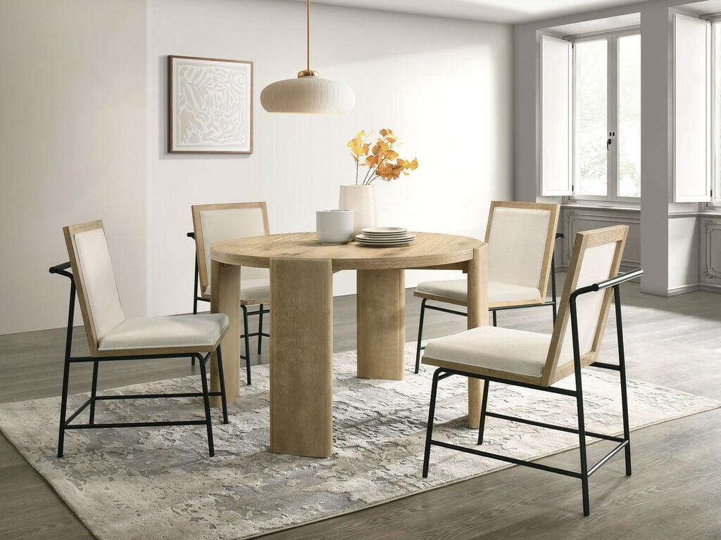 30037-5PC 5 pc Magnus oak finish wood 47" round dining table set with padded seats