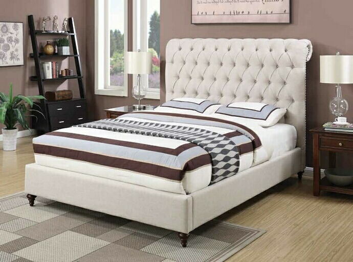 Coaster 300525Q Charlton home Devon beige fabric tufted contemporary style queen bed