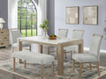30060-3-6PC 6 pc Tabitha light oak finish wood 66" white faux marble top dining table set with bench