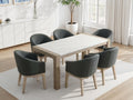 30060-4-7PC Tabitha 7-Piece Light Oak Wood Dining Table Set with White Faux Marble Top & 6 Padded Barrel Back Chairs