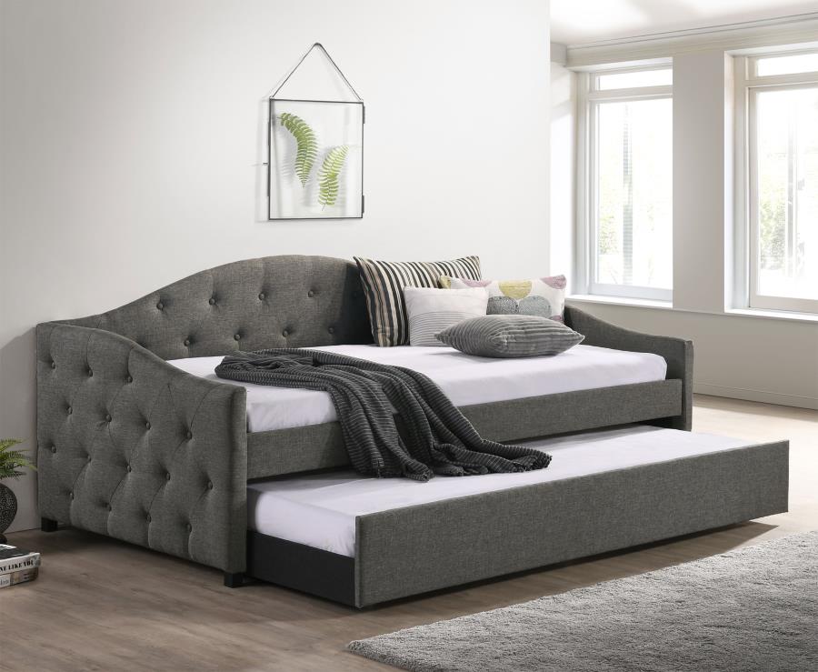 Sadie Grey Button-Tufted Upholstered Twin Daybed with Trundle – 300638