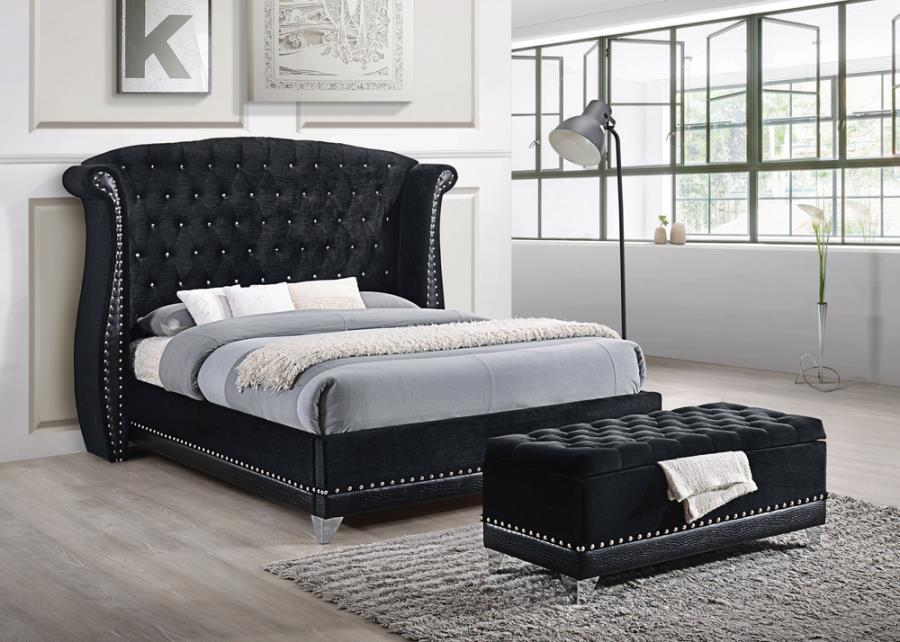 Coaster 300643KE Willa arlo interiors chappell brazille black velvet headboard eastern king bed set