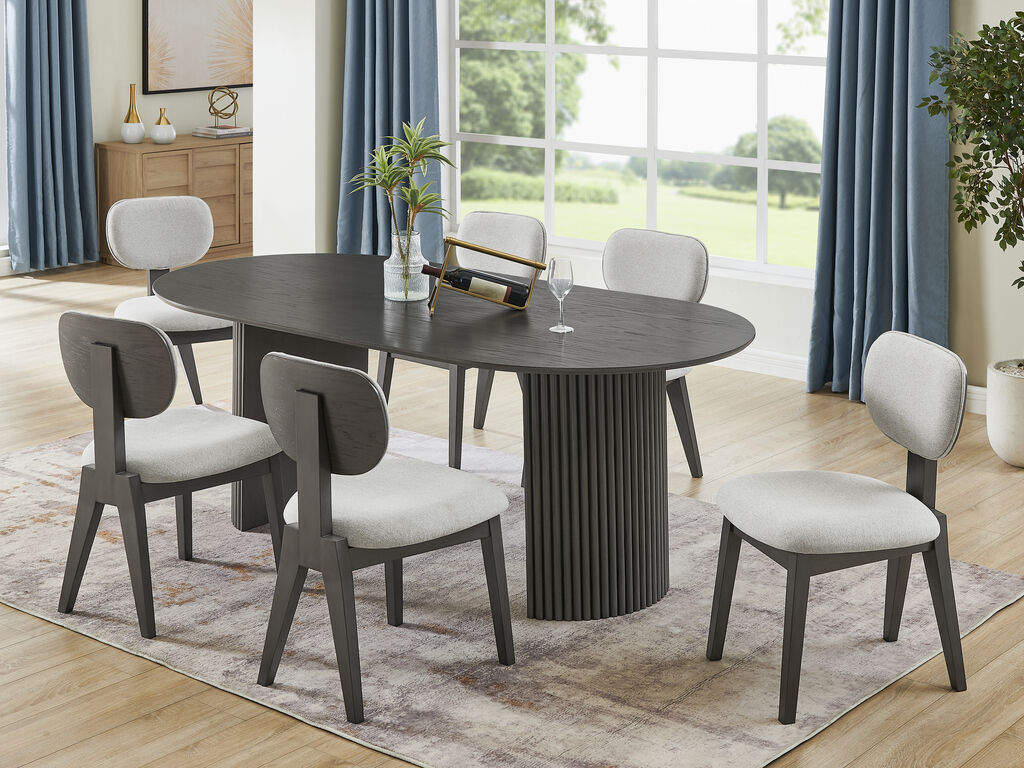 30068-2-7PC 7 pc Valencia grey finish wood 80" oval top modern dining table set