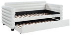 Coaster 300716 Patricia white boucle fabric channel tufted twin size day bed with slide out trundle