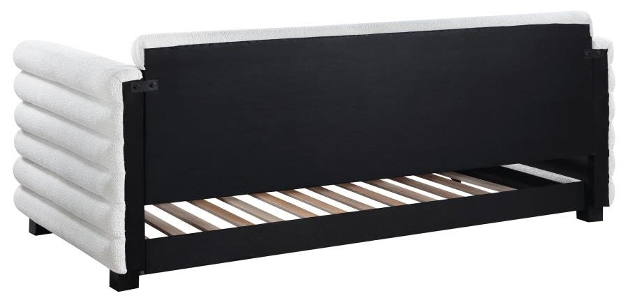 Coaster 300716 Patricia white boucle fabric channel tufted twin size day bed with slide out trundle