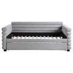 Coaster 300718 Patricia grey boucle fabric channel tufted twin size day bed with slide out trundle