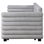 Coaster 300718 Patricia grey boucle fabric channel tufted twin size day bed with slide out trundle