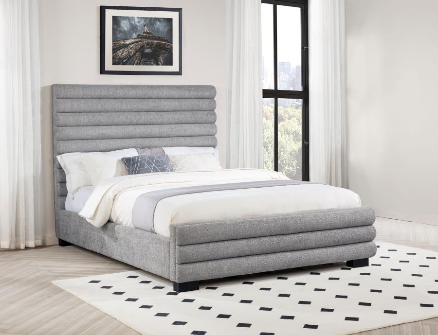 Coaster 300719Q  Patricia modern grey boucle fabric channel tufted headboard queen bed