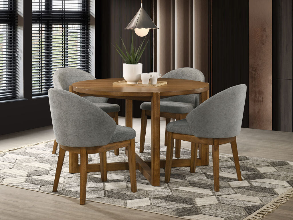 30073-1-5PC 5 pc Andrew walnut finish wood 47" round top modern dining table set