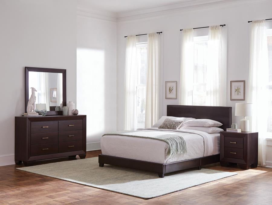 Coaster 300762Q-S4 4 pc Dorian dark cocoa finish wood and brown leatherette queen bedroom set