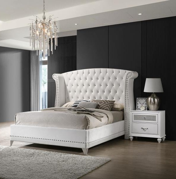 Coaster 300843-4PC 4 pc Rosdorf park ammelie barzini white velvet tufted queen bedroom set nail head tirm accents