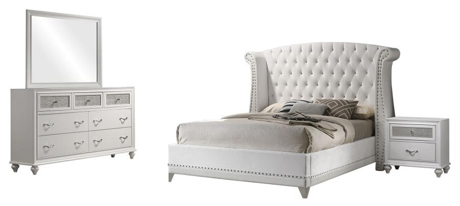 Coaster 300843-4PC 4 pc Rosdorf park ammelie barzini white velvet tufted queen bedroom set nail head tirm accents