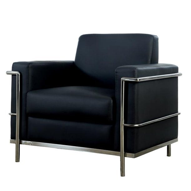 Best Master 3018-BK Sherry black faux leather and chrome metal frame mid-century modern accent chair