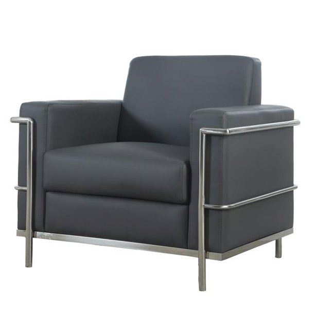 Best Master 3018-GY Sherry grey faux leather and chrome metal frame mid-century modern accent chair