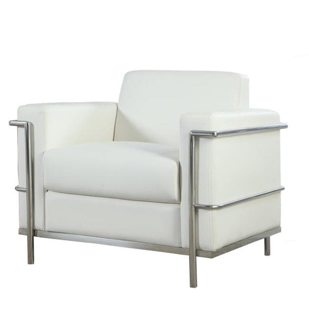 Best Master 3018-WH Sherry white faux leather and chrome metal frame mid-century modern accent chair