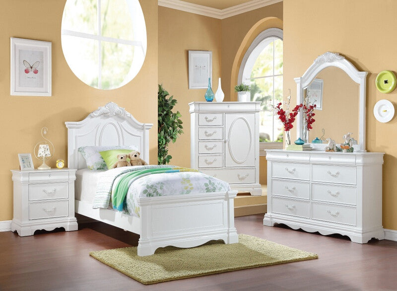 Acme 30240T 4 pc estrella white finish wood twin bedroom set decorative carving
