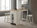 30500-3PC 3pc Charlton home alonzo two tone oak and light gray finish wood small space breakfast counter height table with storage and stools