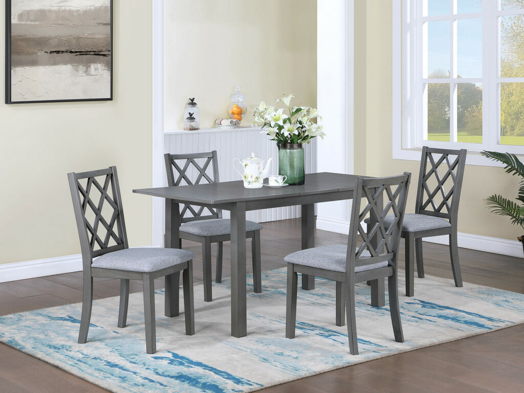 30537-5PC 5 pc Carlisle grey finish wood extendable dining table set