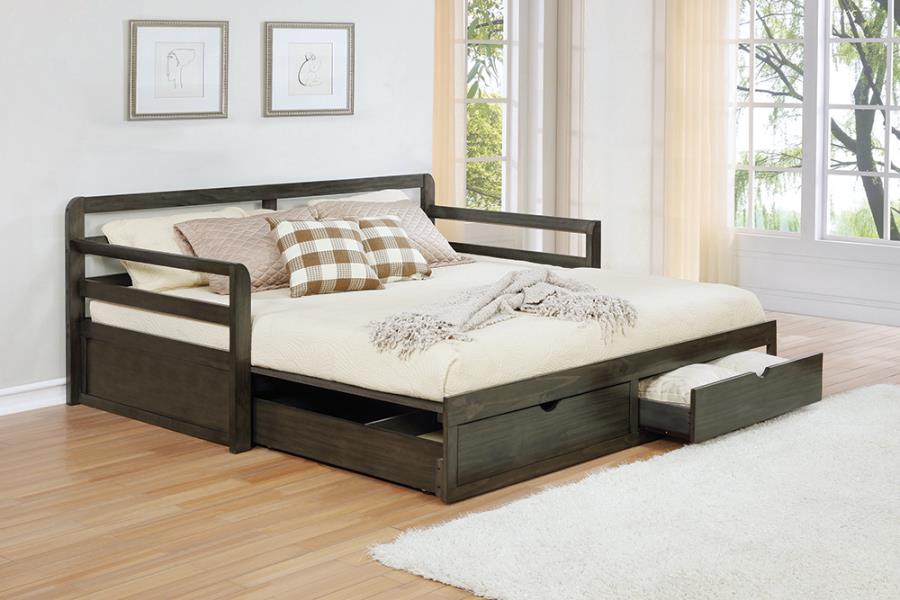 Coaster 305706 Gray barn morning glory country living style grey finish wood twin XL day bed with extension trundle