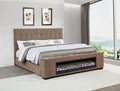 Coaster 305811Q Senna warm brown fabric queen bed set built in LED fireplace footboard with Bluetooth speaker
