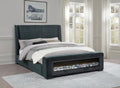 Coaster 305821Q Preston blue fabric queen bed set built in LED fireplace footboard with Bluetooth speaker