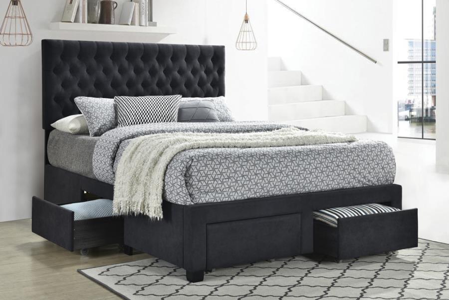 Coaster 305877Q House of hampton soledad grey fabric tufted headboard storage queen bed set
