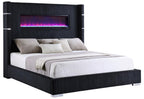 Coaster 306031Q Tisdal plush black corduroy fabric queen bed set built in LED fireplace box and USB plugs