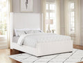 Coaster 306051Q Natasha cream wide corduroy fabric queen bed set high headboard nail head trim