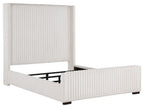 Coaster 306051Q Natasha cream wide corduroy fabric queen bed set high headboard nail head trim