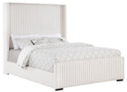 Coaster 306051Q Natasha cream wide corduroy fabric queen bed set high headboard nail head trim