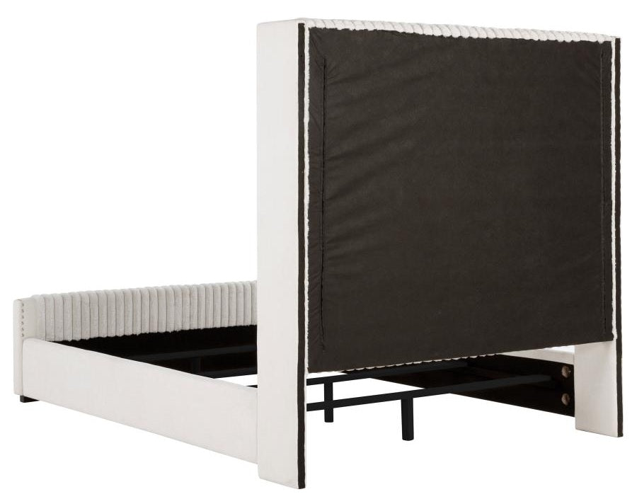 Coaster 306051Q Natasha cream wide corduroy fabric queen bed set high headboard nail head trim