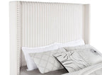 Coaster 306051Q Natasha cream wide corduroy fabric queen bed set high headboard nail head trim