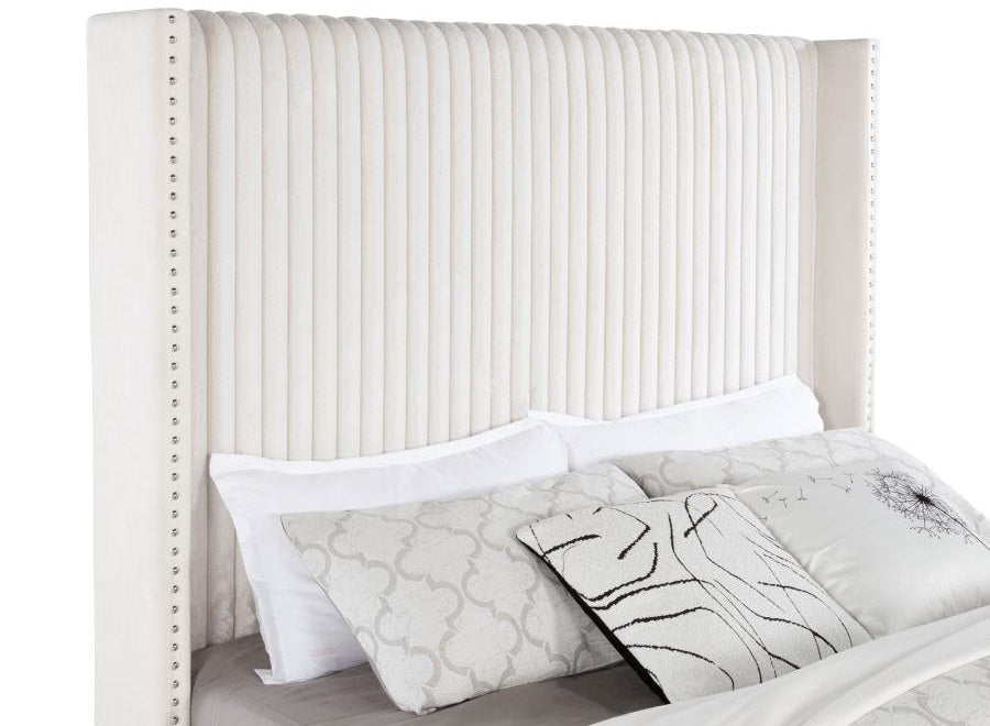 Coaster 306051Q Natasha cream wide corduroy fabric queen bed set high headboard nail head trim