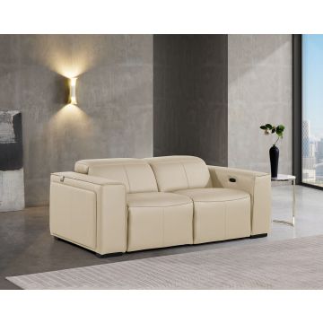 DivanItalia Beige Italian Leather Power Reclining Love Seat with Adjustable Headrests – 1224BG