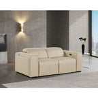 DivanItalia Beige Italian Leather Power Reclining Love Seat with Adjustable Headrests – 1224BG