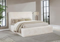 Coaster 306141Q Rebecca cream faux fur fabric upholstered padded headboard queen bed