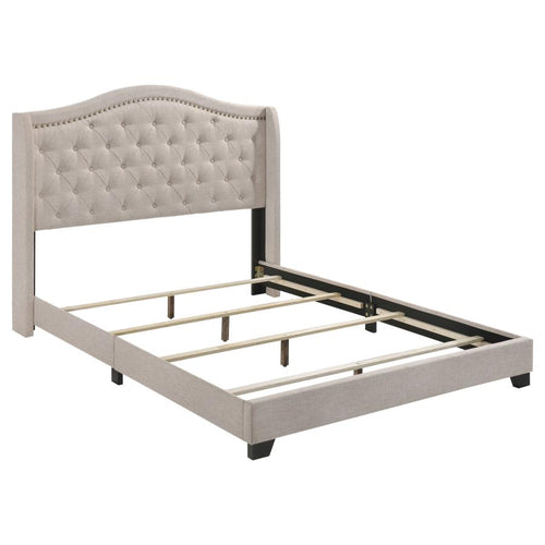 Sonoma Beige Upholstered Button-Tufted Queen Wingback Bed – 310073Q