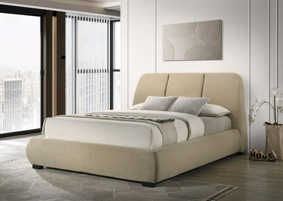 Mokena Light Brown Upholstered Queen Platform Bed – 310091Q