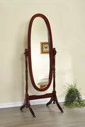 Coaster 3101 Warm brown finish wood oval turned post free standing cheval bedroom dressing mirror