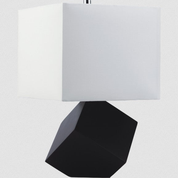 SH Lighting 31229BK Black finish wood leaning cube modern table lamp with white shade
