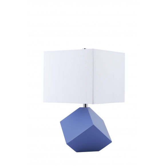 SH Lighting 31229BL Blue finish wood leaning cube modern table lamp with white shade