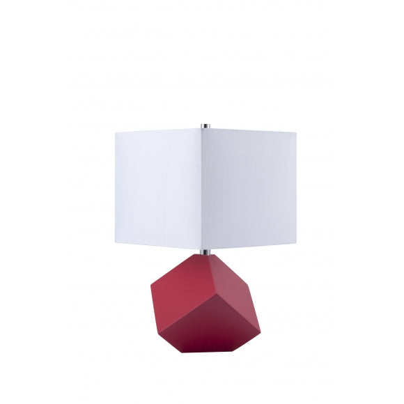 SH Lighting 31229RD Red finish wood leaning cube modern table lamp with white shade