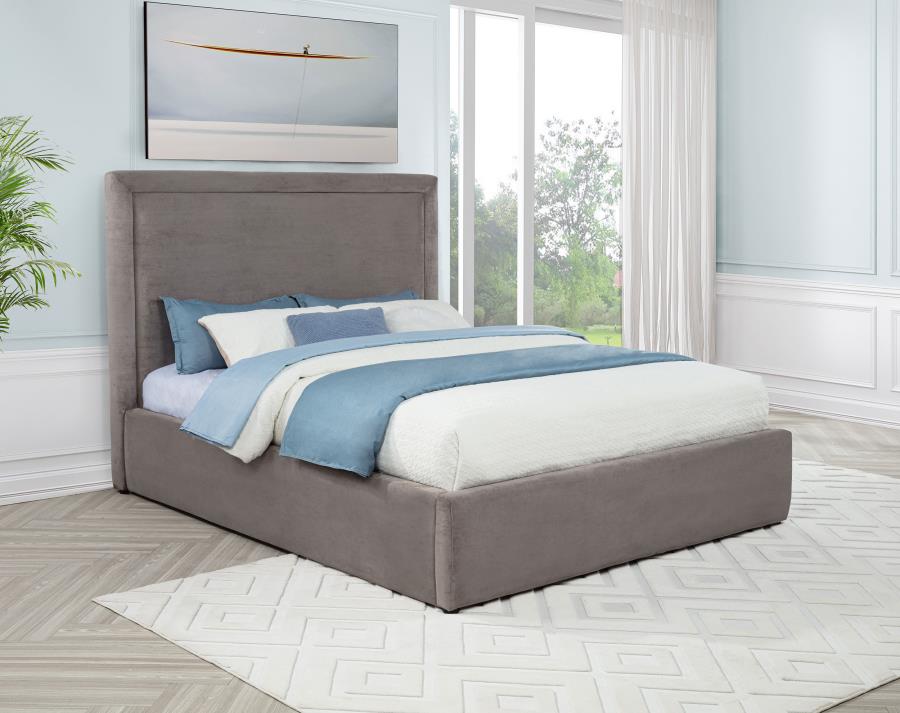 Lawson Mushroom green Fabric Queen Platform Bed with Padded Headboard – 315835MQ
